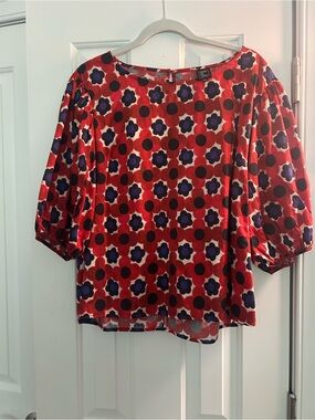 Red Floral Puff Sleeve Blouse